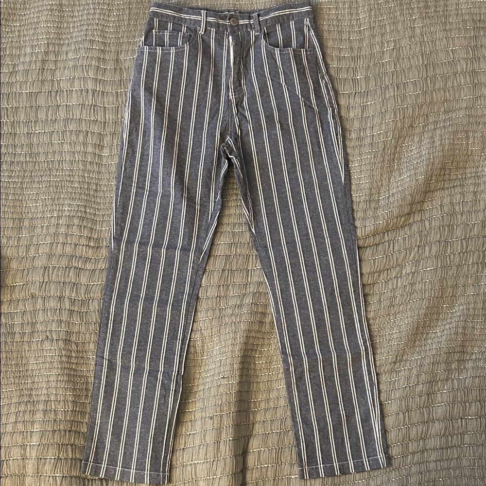 Brandy Melville John Galt Striped Blue High-Rise Tapered Pants